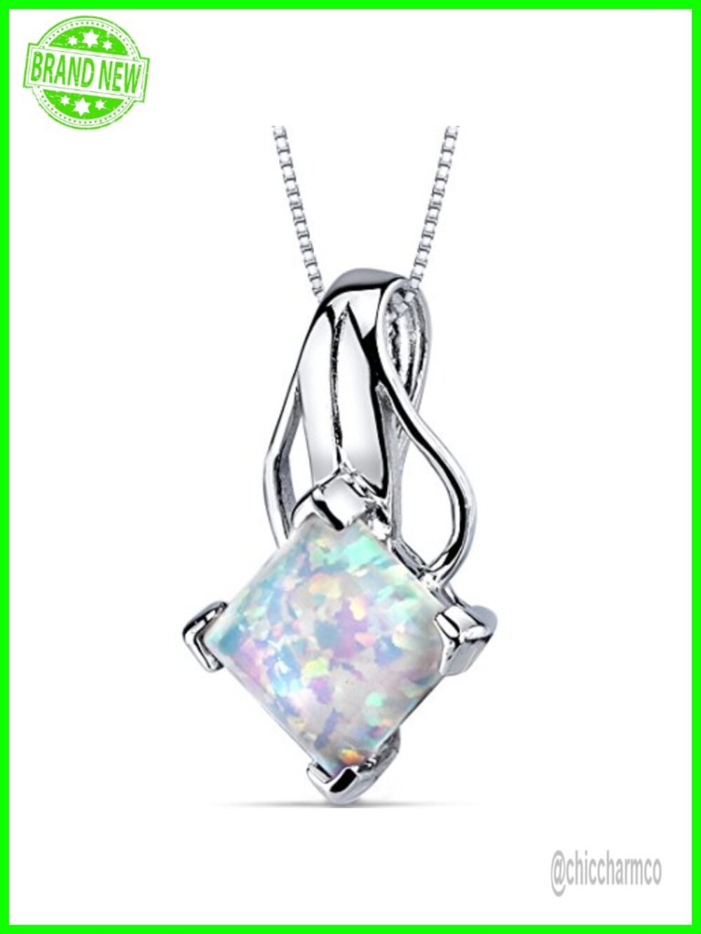 925 Sterling Silver White Fire Opal Solitaire Pendant Necklace